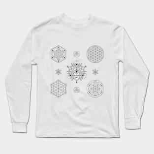 Sacred Geometry Metatron's Cube Flower of Life Seed of Life Spiritual Zen Geometric Design Long Sleeve T-Shirt